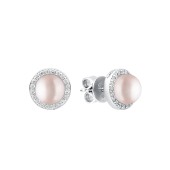 Cercei perle naturale roz pudra din argint cu cristale DiAmanti SK21483E-L-G